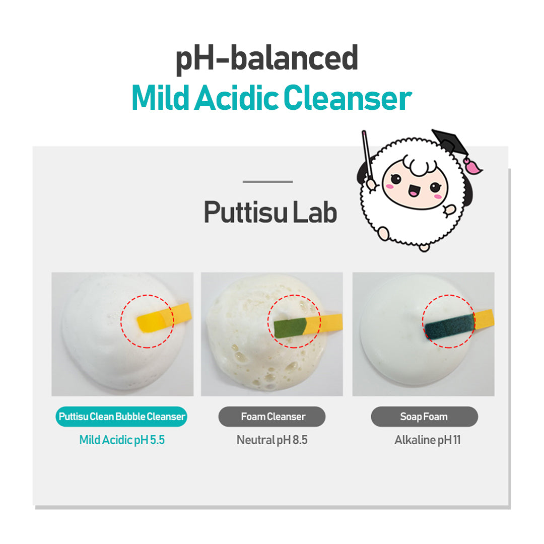 Product image of Puttisu Lab Mild Acidic Cleanser showing pH balance.