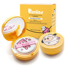 A yellow box and two yellow compacts of Purisso sunscreen for children.