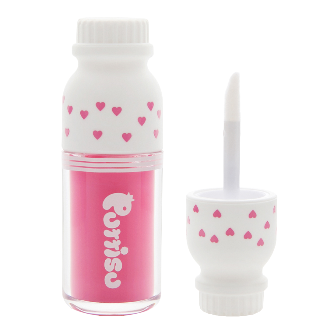 Pink lip gloss with heart design.