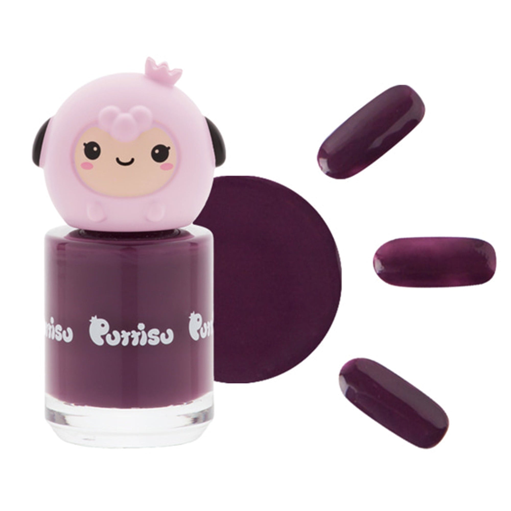 Burgundy nail polish with a cute sheep-shaped applicator cap.