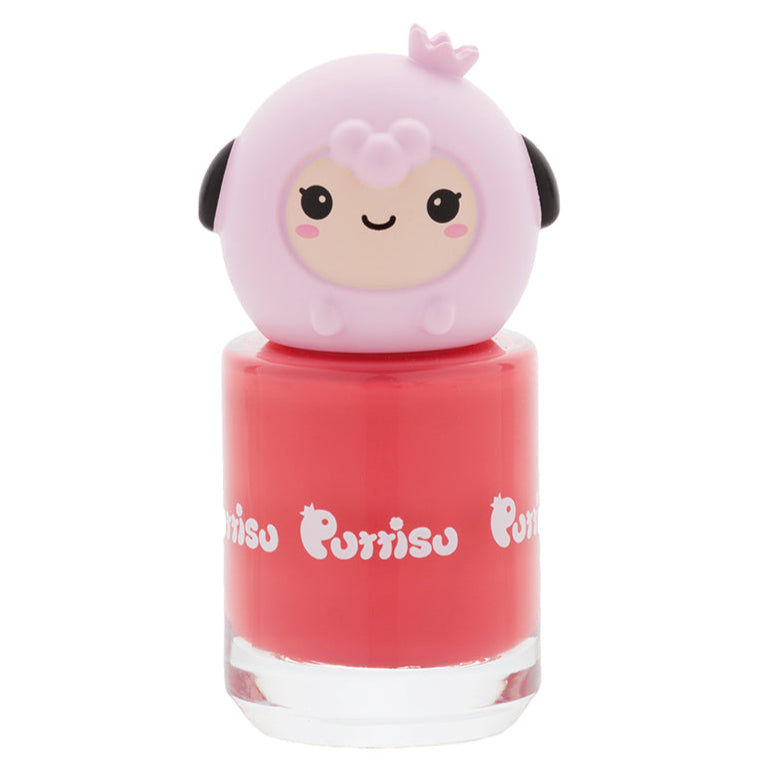 Pink nail polish with cute sheep cap.
