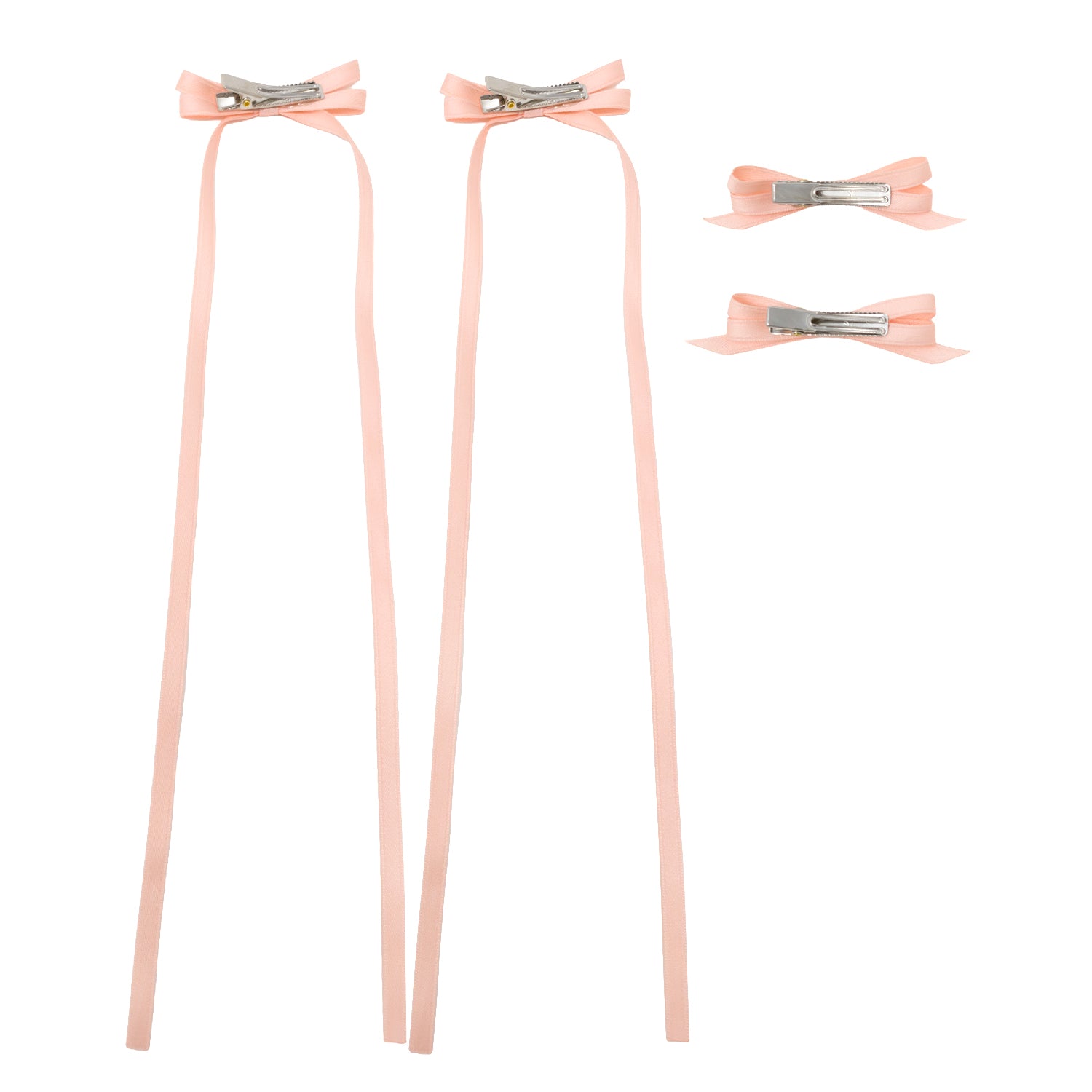 Ivory ribbon bow clip set of four, two with long streamers and two smaller clips.