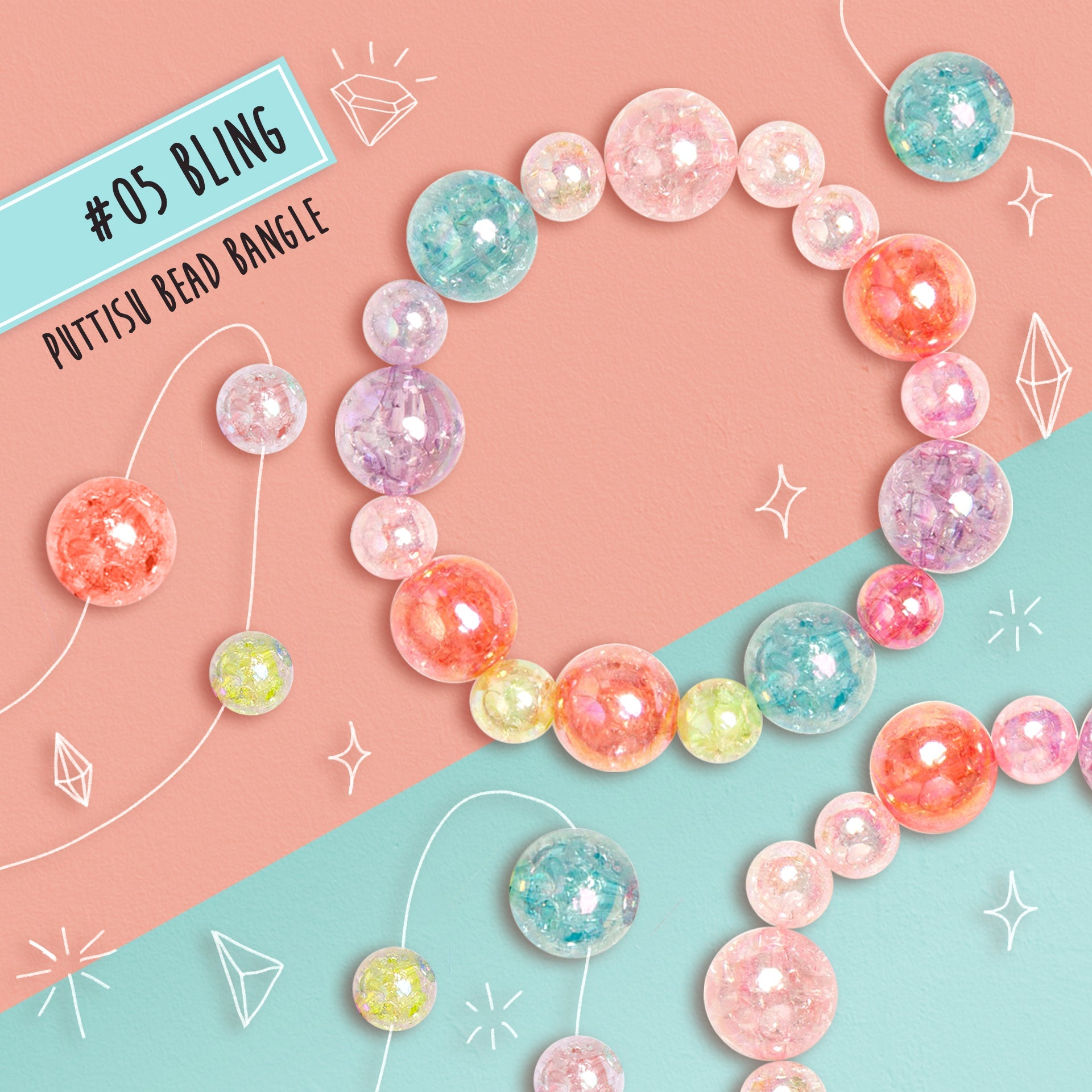 Colorful beaded bangle with "Bling" text.