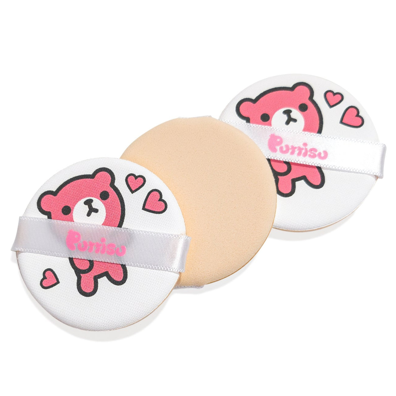 Three cosmetic powder puffs.