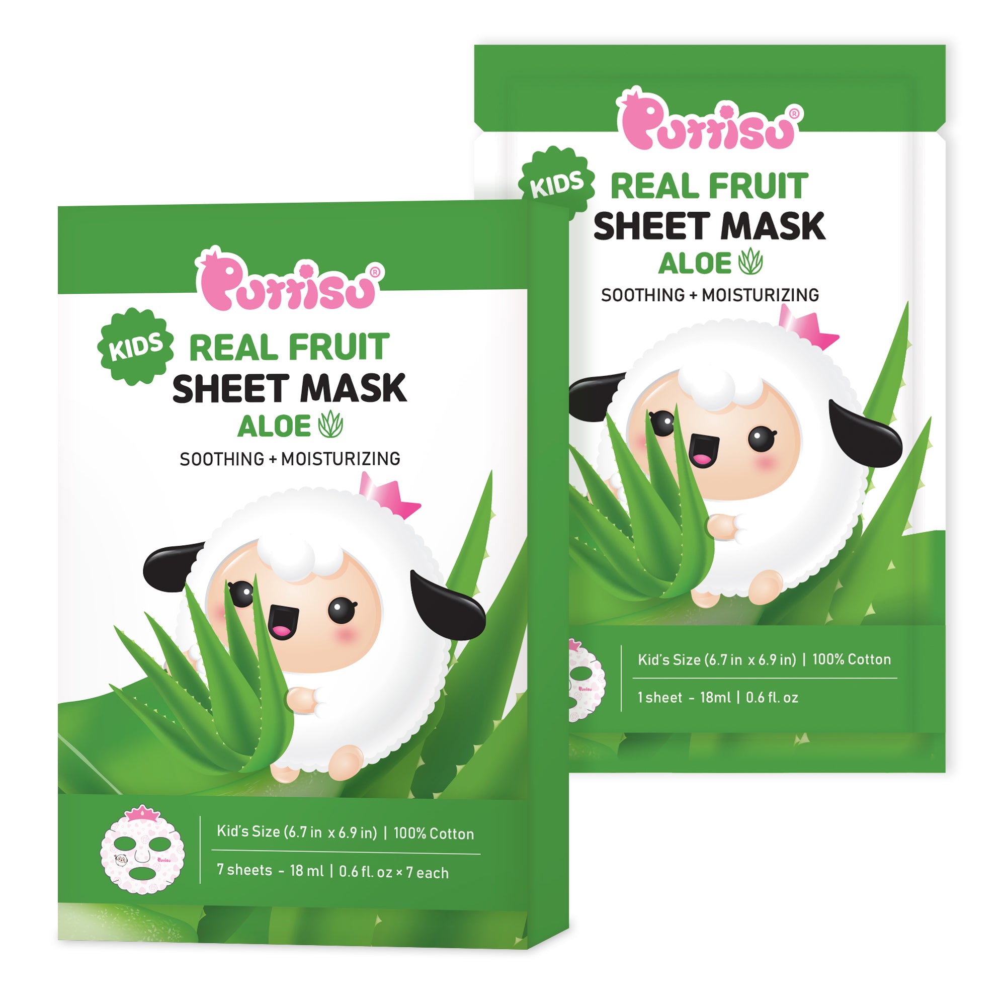 Two packages of Porriso Kid's Real Fruit Aloe Sheet Masks.