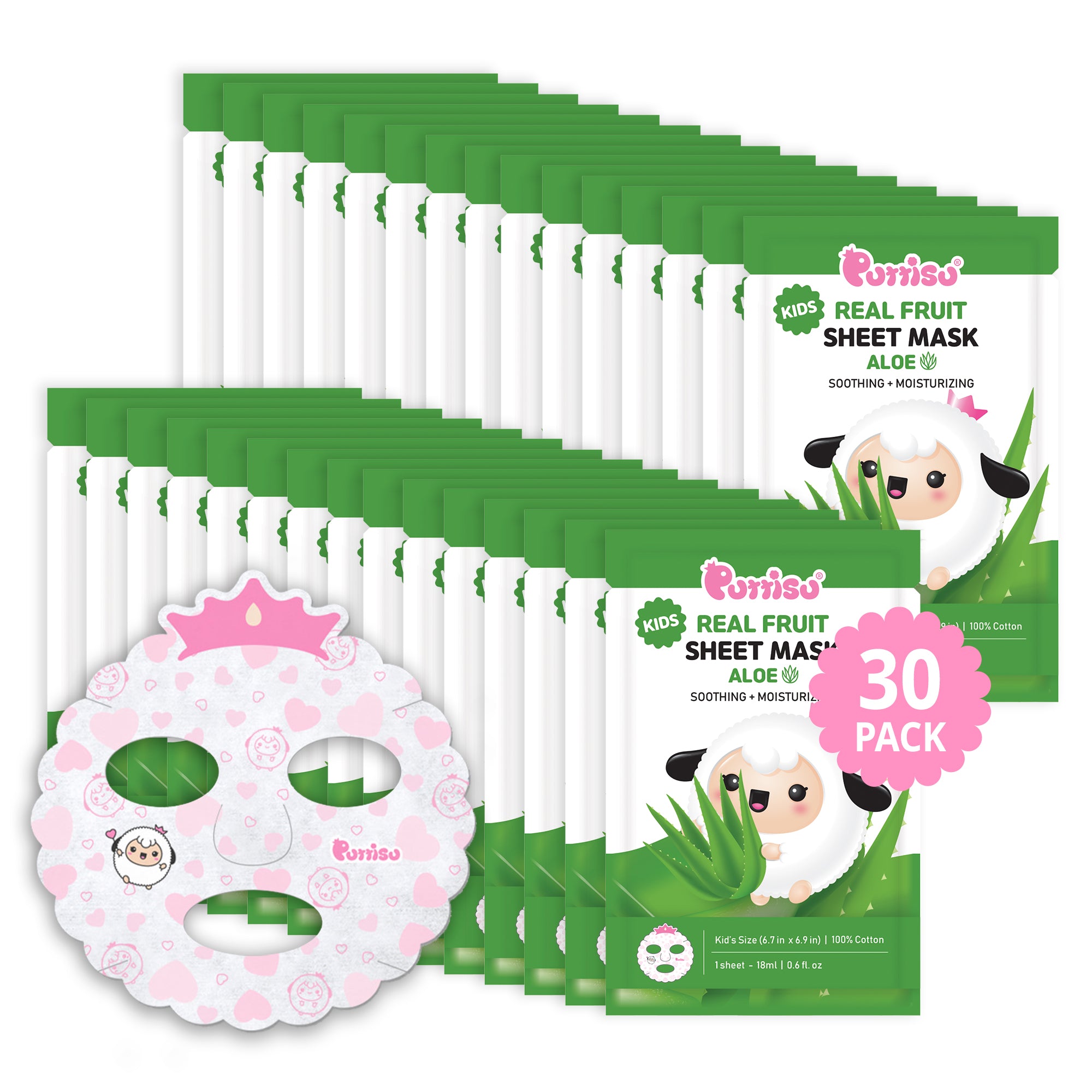 Stacked Purriso Kids Real Fruit Sheet Mask aloe packs.