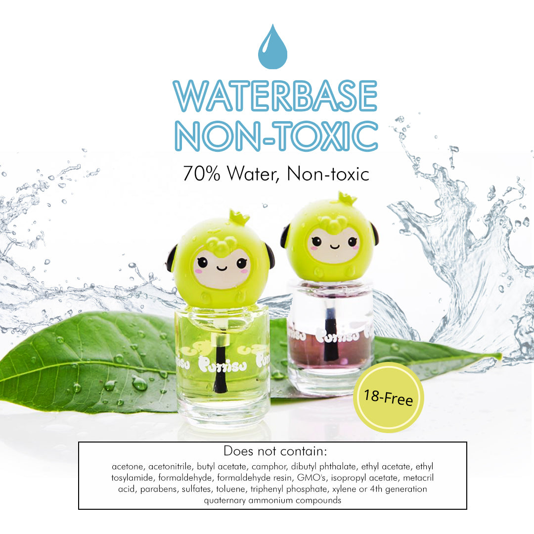 Two bottles of kid-friendly nail polish with monkey caps.