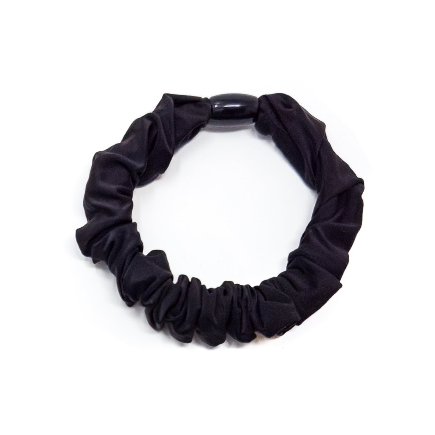 Black scrunchie with black bead.