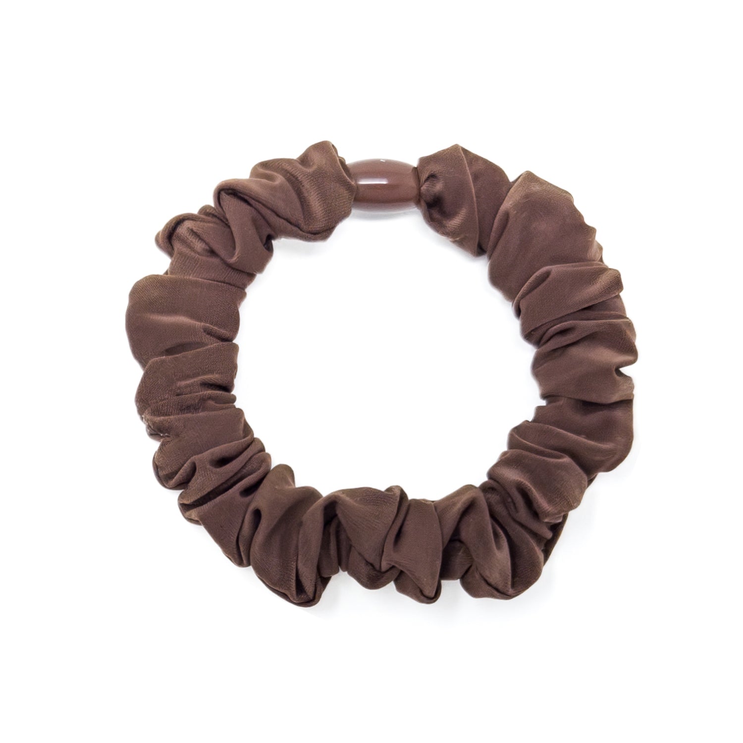 Brown scrunchie with a plastic connector.