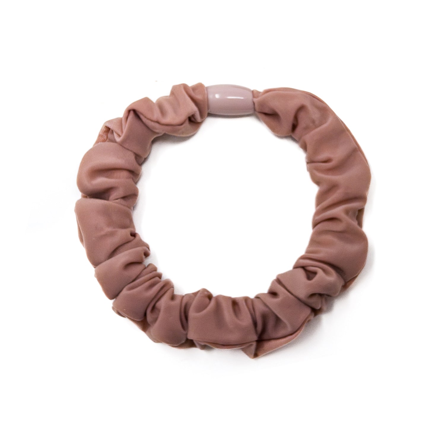 Brown scrunchie with an elongated oval connector.
