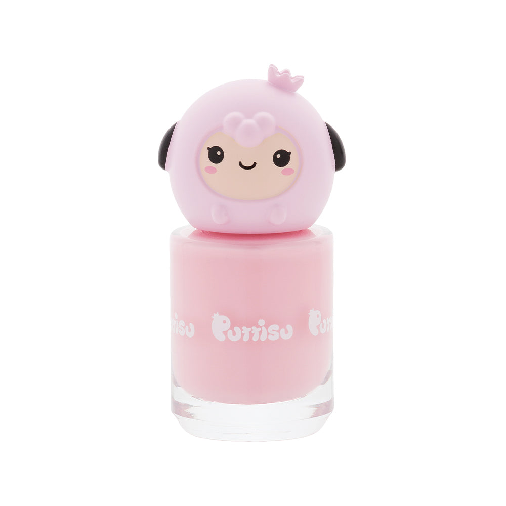 Pink nail polish with a sheep character cap.