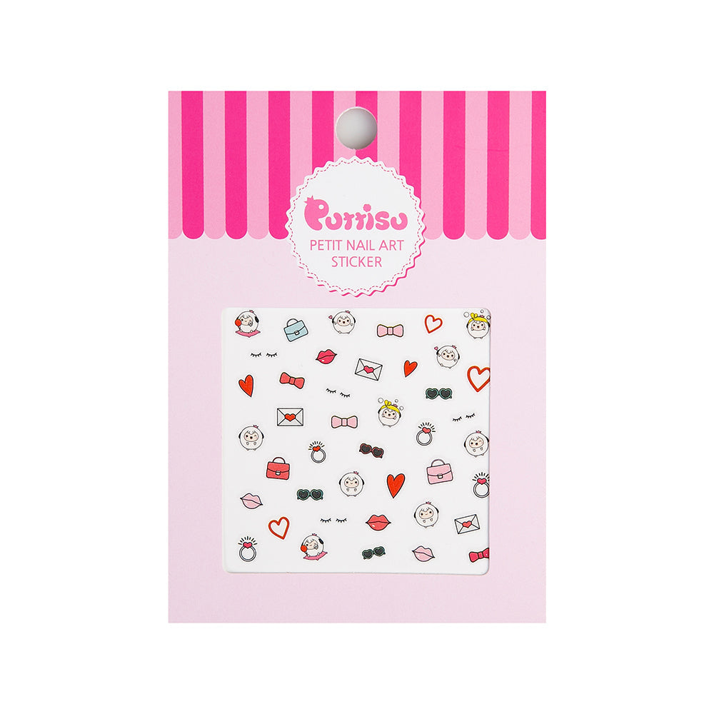Close-up of Purrisu Petit Nail Art Stickers with pink and white striped packaging.