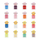 Assortment of colorful nail polishes with character tops.