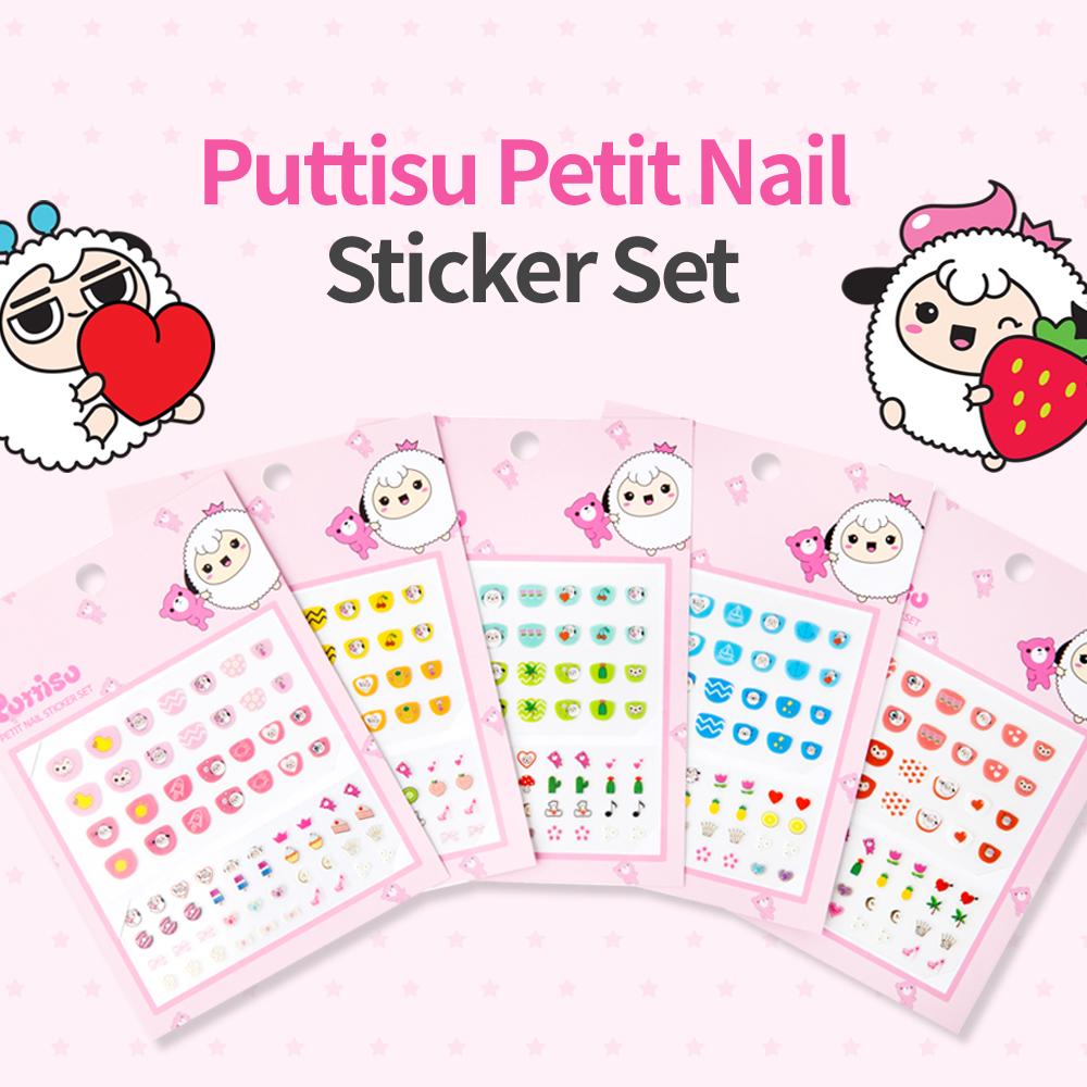 Close-up of nail sticker sets in pink packaging.