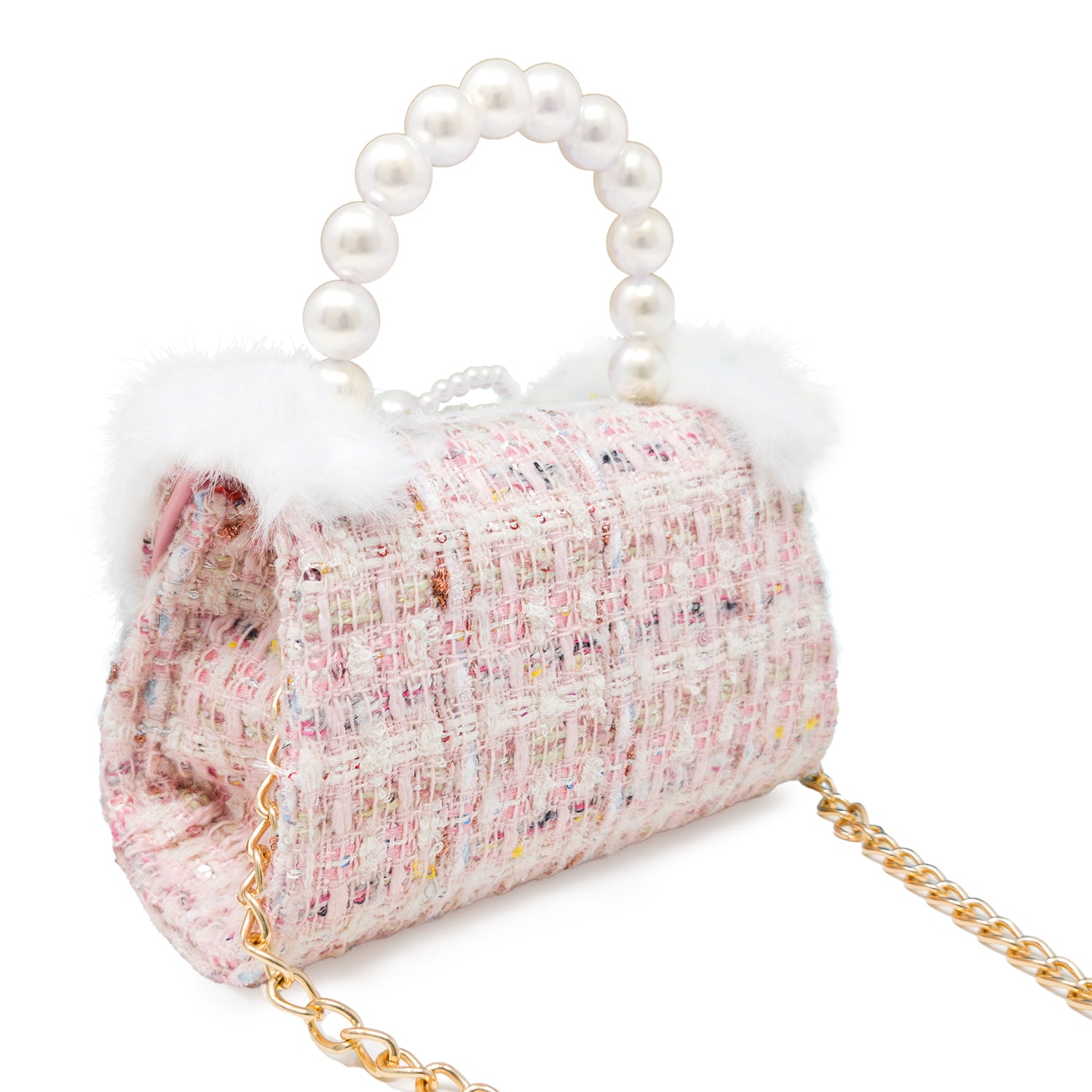 Pearl Ribbon Kids Tweed Handbag with Fur Trim | Puttisu – puttisu-usa