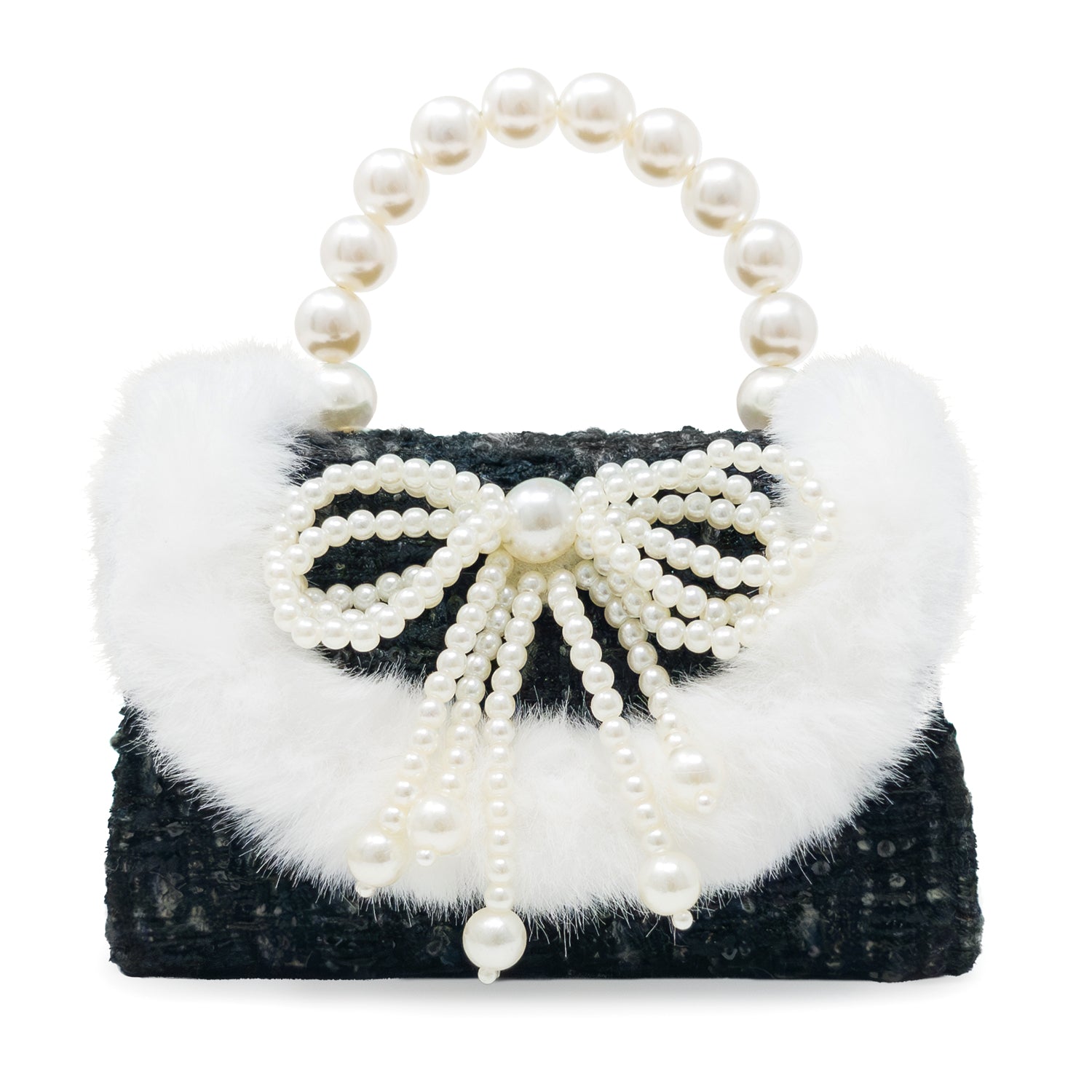 Pearl Ribbon Kids Tweed Handbag with Fur Trim | Puttisu – puttisu-usa
