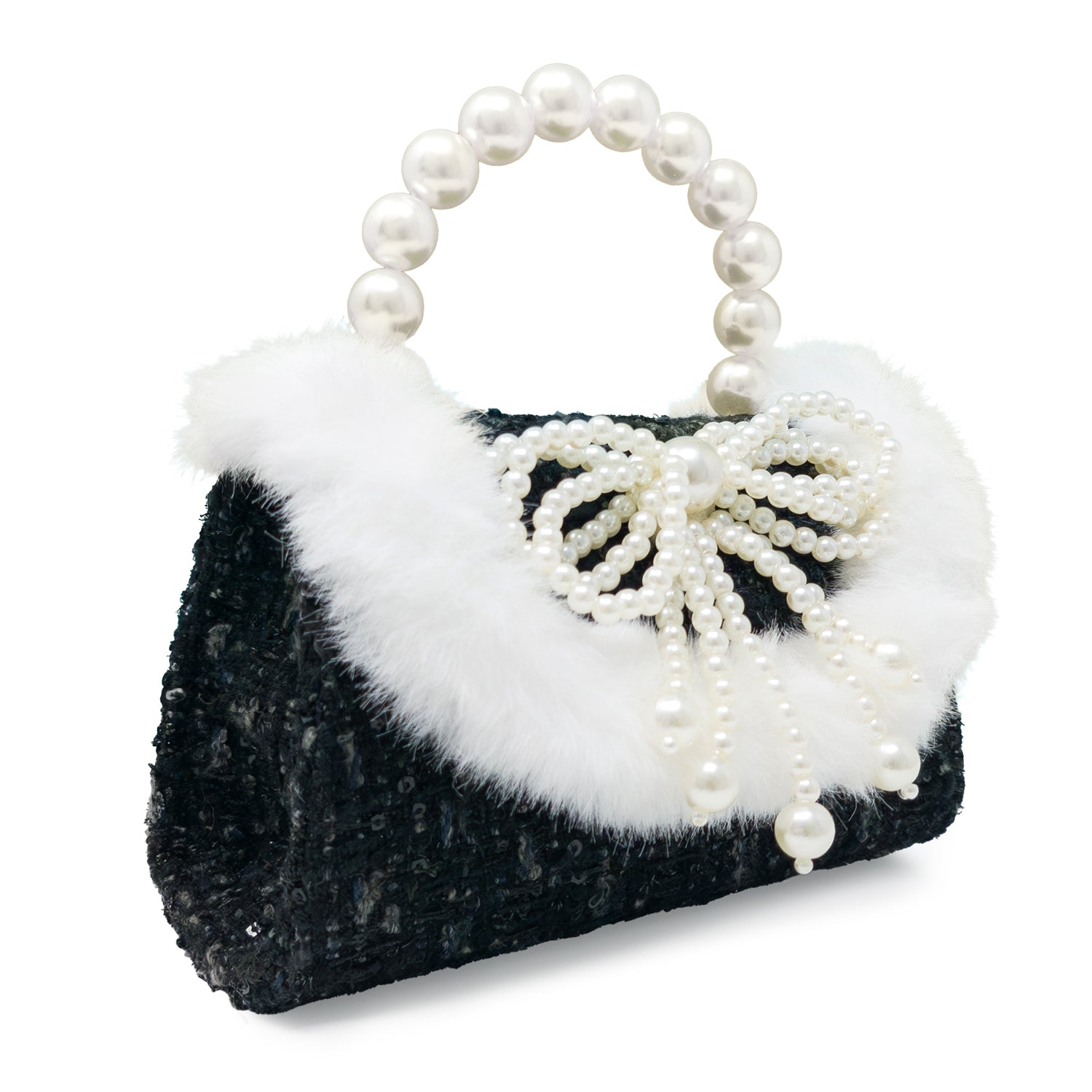 Pearl Ribbon Kids Tweed Handbag with Fur Trim | Puttisu – puttisu-usa