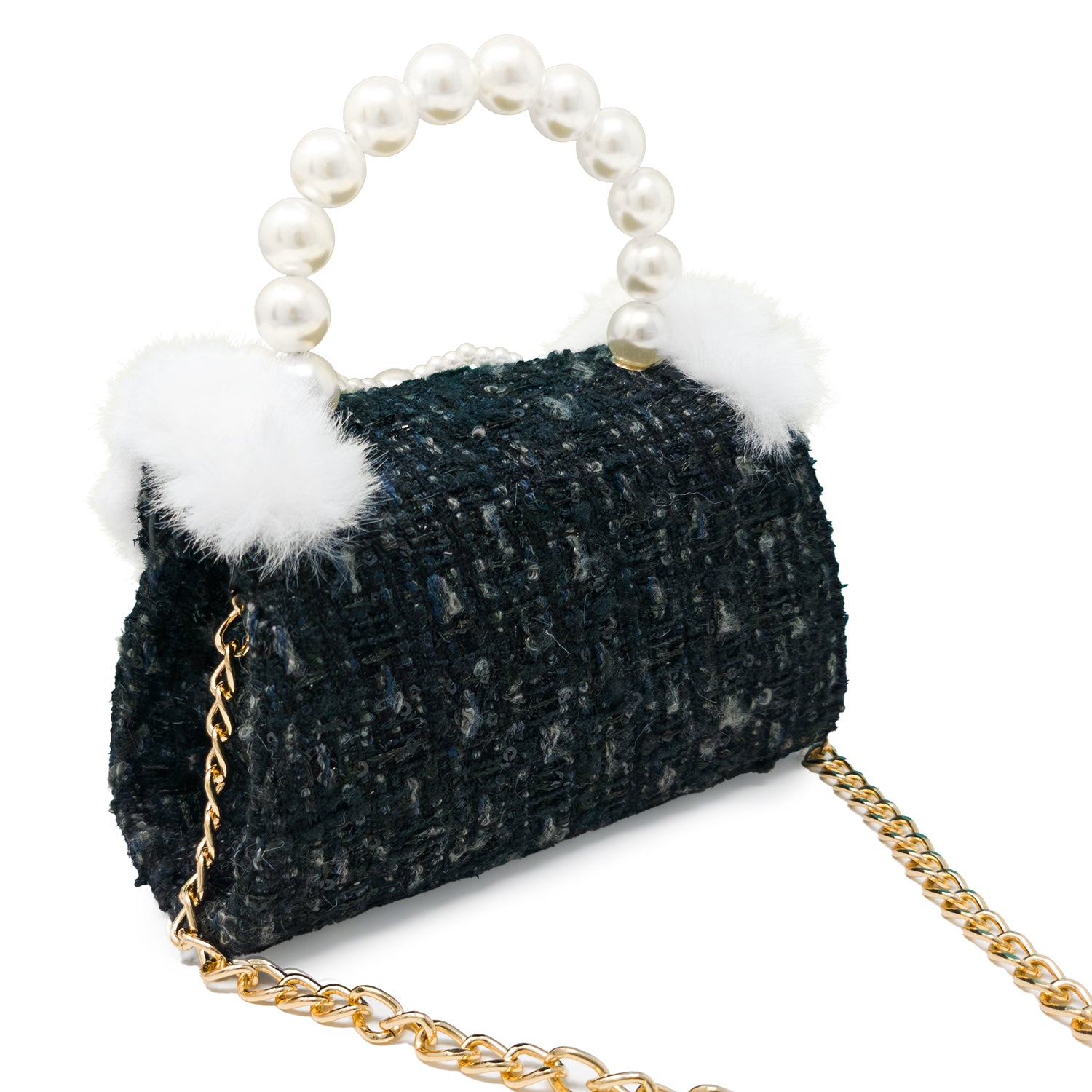 Pearl Ribbon Kids Tweed Handbag with Fur Trim | Puttisu – puttisu-usa