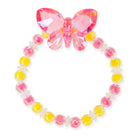 Colorful beaded bracelet with a pink butterfly charm on a white background