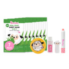 Kids Real Fruit Sheet Mask packaging with  Puttisu sun cushion, lip gloss, and lip crayon on white backgroound