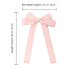 Measurement chart of a pink bow with dimensions on a white background