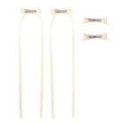 Ivory ribbon bow clip set featuring two with long trailing ribbons and two smaller bows, all with silver alligator clips.