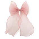Pink organza large bow clip with sheer, delicate fabric forming wide loops and flowing tails.