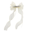 Cream organza double ribbon clip, showing the silver alligator hair clip from the back and two long, flowing ribbon tails.