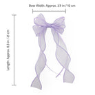 Light purple organza double ribbon clip shaped into a bow with flowing tails, measuring 8.3 inches long and 3.9 inches wide.