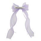 Light purple sheer organza double ribbon clip with a silver alligator clip on the back, featuring two long, wavy ribbons.