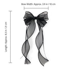 Black organza double ribbon clip, tied as a sheer bow with long, flowing tails.