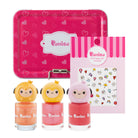 Puriso nail art set with three small bottles of nail polish and a pink case with heart patterns.