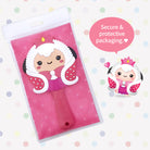 Cartoon queen hand mirror in packaging with "Secure & protective packaging" speech bubble.