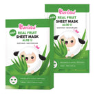 Two packages of Puttisu Kids Real Fruit Sheet Mask with aloe vera design on a white background.