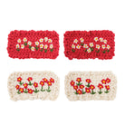Hand-Crocheted Floral Hair Clip Set of 4 in Red & Cream, each embroidered with small white daisies on red and red flowers on cream.