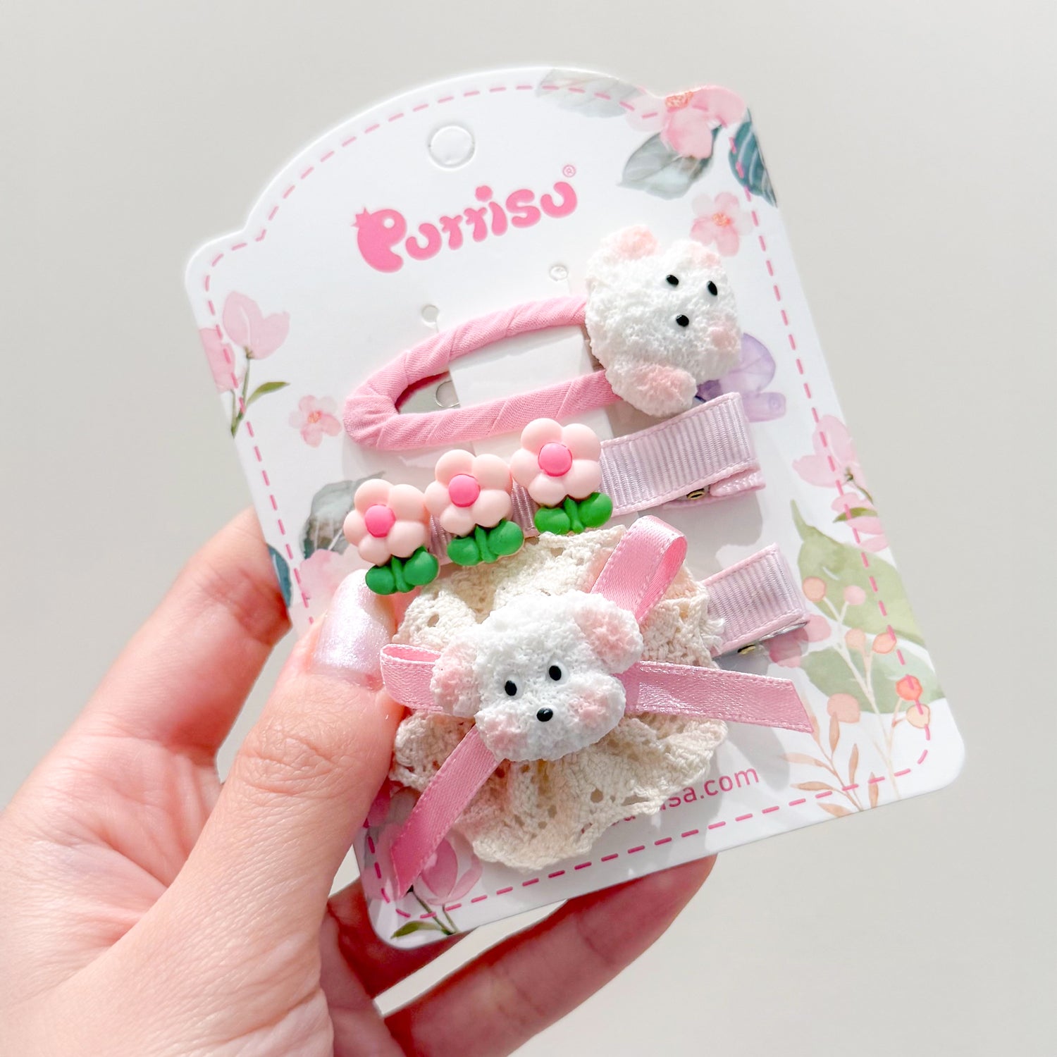 3pc Hair Clip Set - Puppy Blossom Pals – puttisu-usa