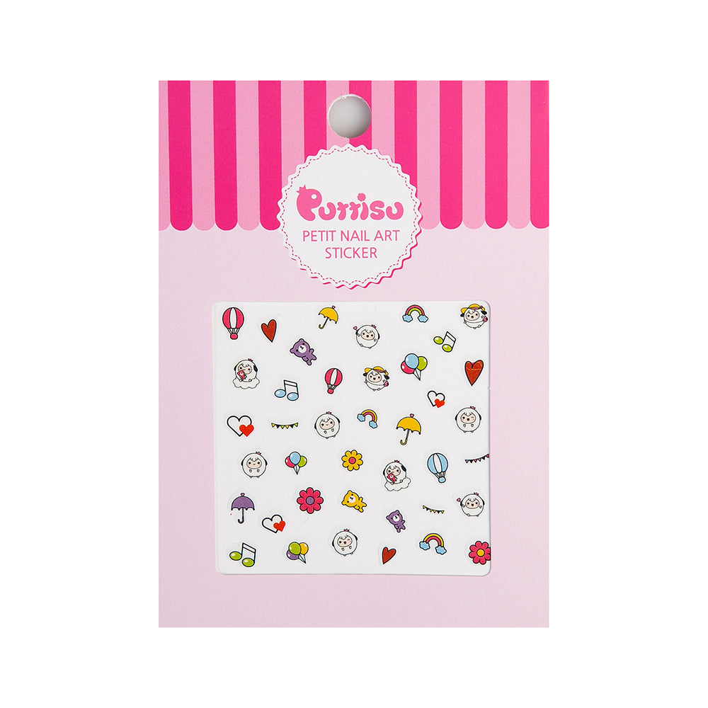 Pack of Purisu petit nail art stickers on pink packaging with pink striped design.