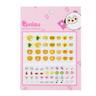 Pack of children's nail stickers with sheep, bear, fruit, and cactus motifs on a pink background.